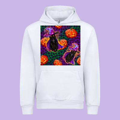 Witchy Cat And Pumpkins Seamless Paternal Urban Hoodie Designed By Bundleandbundleshop