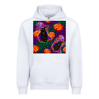 White witchy cat and pumpkins seamless paternal Urban Hoodie - BundleAndBundleShop
