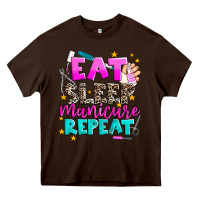 Chocolate Brown eat sleep manicure repeat Heavy Core Tee - AdoDesignShop