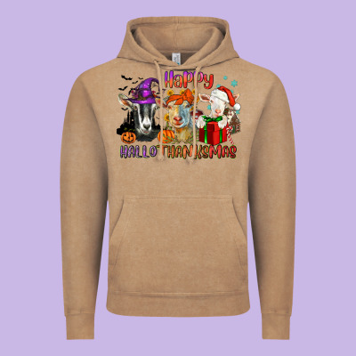 Happy Hallothanksmas Goats Vintage Hoodie Designed By Nancycooperartshop