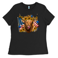Black 4th of july shaggy cow leopard background Ladies Tee - Jasminsmagicworld