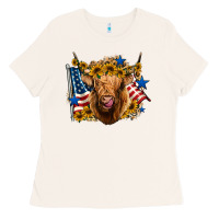 Bone 4th of july shaggy cow leopard background Ladies Tee - Jasminsmagicworld