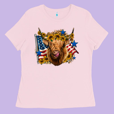 4th Of July Shaggy Cow Leopard Background Ladies Tee Designed By Jasminsmagicworld