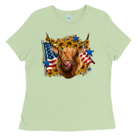 Matcha 4th of july shaggy cow leopard background Ladies Tee - Jasminsmagicworld