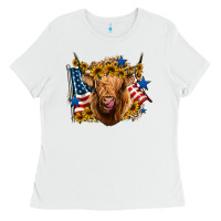 White 4th of july shaggy cow leopard background Ladies Tee - Jasminsmagicworld