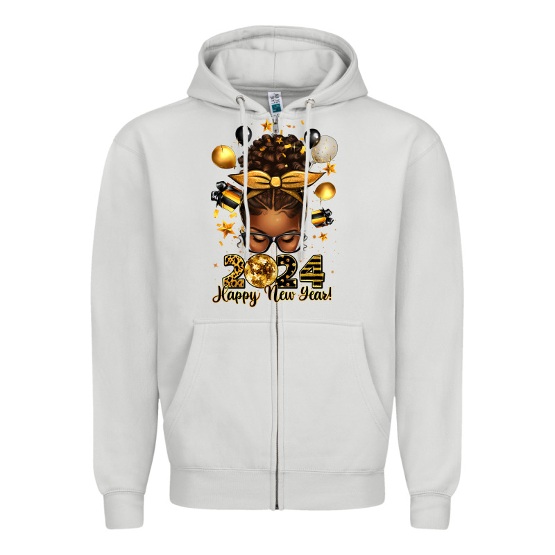 2024 Happy New Year  Afro Messy Bun Zipper Hoodie by texasbilliewilder | Teevron