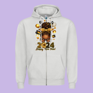 2024 Happy New Year  Afro Messy Bun Zipper Hoodie Designed By Texasbilliewilder
