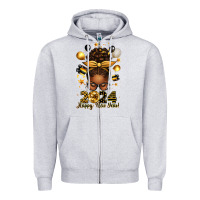 Heather Grey 2024 happy new year  afro messy bun Zipper Hoodie - texasbilliewilder