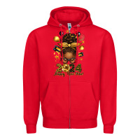 Red 2024 happy new year  afro messy bun Zipper Hoodie - texasbilliewilder