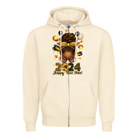 Sandshell 2024 happy new year  afro messy bun Zipper Hoodie - texasbilliewilder
