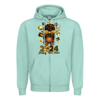 Seafoam 2024 happy new year  afro messy bun Zipper Hoodie - texasbilliewilder