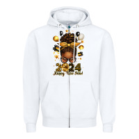 White 2024 happy new year  afro messy bun Zipper Hoodie - texasbilliewilder