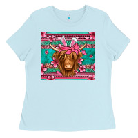 Baby Blue easter longhaired cow Ladies Tee - Jasminsmagicworld