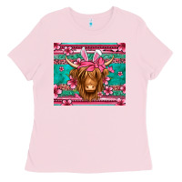 Bubblegum Pink easter longhaired cow Ladies Tee - Jasminsmagicworld