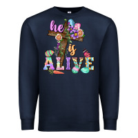Navy He is alive Easter Day Premium Sweatshirt - CowGirlArtShop
