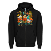Black Fall Thankful and blessed Zipper Hoodie - NancyCooperArtShop