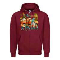 Burgundy Fall Thankful and blessed Zipper Hoodie - NancyCooperArtShop