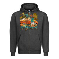 Charcoal Heather Fall Thankful and blessed Zipper Hoodie - NancyCooperArtShop