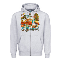 Heather Grey Fall Thankful and blessed Zipper Hoodie - NancyCooperArtShop