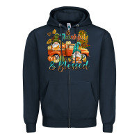 Navy Fall Thankful and blessed Zipper Hoodie - NancyCooperArtShop