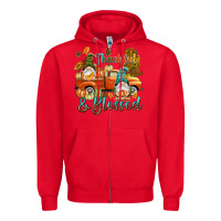 Red Fall Thankful and blessed Zipper Hoodie - NancyCooperArtShop