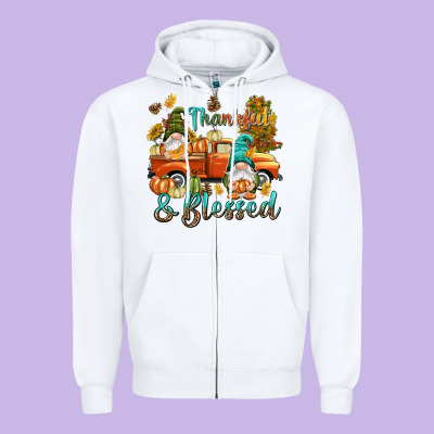 Fall Thankful And Blessed Zipper Hoodie Designed By Nancycooperartshop