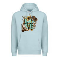 Blue Mist Love boots hat western Cowboy Premium Hoodie - HowdyJamesFarm