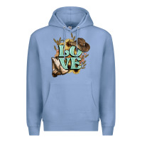 Colony Blue Love boots hat western Cowboy Premium Hoodie - HowdyJamesFarm