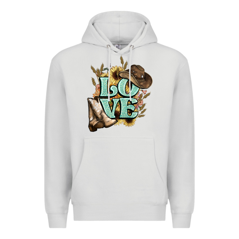 Love Boots Hat Western Cowboy Premium Hoodie by HowdyJamesFarm | Teevron