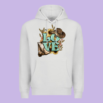 Love Boots Hat Western Cowboy Premium Hoodie Designed By Howdyjamesfarm