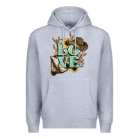 Heather Grey Love boots hat western Cowboy Premium Hoodie - HowdyJamesFarm