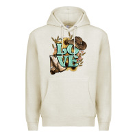 Oatmeal Heather Love boots hat western Cowboy Premium Hoodie - HowdyJamesFarm