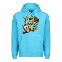 Ocean Blue Love boots hat western Cowboy Premium Hoodie - HowdyJamesFarm