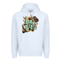 White Love boots hat western Cowboy Premium Hoodie - HowdyJamesFarm