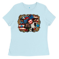 Baby Blue 4th of july cow Ladies Tee - Jasminsmagicworld