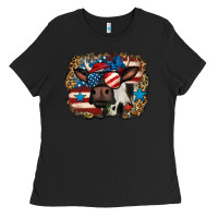 Black 4th of july cow Ladies Tee - Jasminsmagicworld