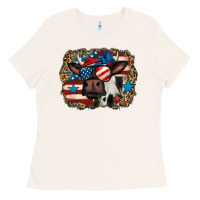 Bone 4th of july cow Ladies Tee - Jasminsmagicworld