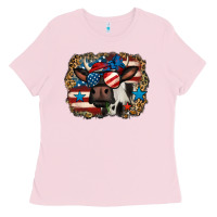 Bubblegum Pink 4th of july cow Ladies Tee - Jasminsmagicworld