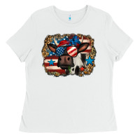White 4th of july cow Ladies Tee - Jasminsmagicworld