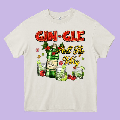 Gin`gle All The Way With Bottle And Cocktails Heavy Core Tee Designed By Adodesignshop