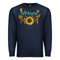 Navy Blessed mom sunflower butterfly mother's day Premium Sweatshirt - HowdyJamesFarm