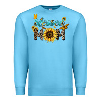 Ocean Blue Blessed mom sunflower butterfly mother's day Premium Sweatshirt - HowdyJamesFarm