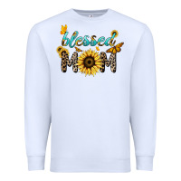 White Blessed mom sunflower butterfly mother's day Premium Sweatshirt - HowdyJamesFarm