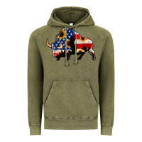 Vintage Olive american flag bison Vintage Hoodie - Jasminsmagicworld