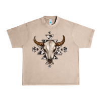 French Oak bull skull with aztec Urban Heavy Tee - MaliasSmallBusiness