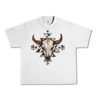 Lunar Rock bull skull with aztec Urban Heavy Tee - MaliasSmallBusiness