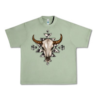 Oil Green bull skull with aztec Urban Heavy Tee - MaliasSmallBusiness