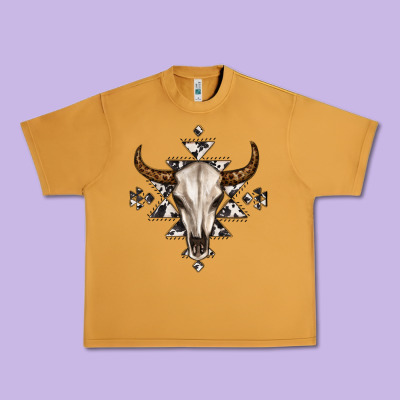 Bull Skull With Aztec Urban Heavy Tee Designed By Maliassmallbusiness