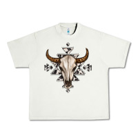 Pistachio bull skull with aztec Urban Heavy Tee - MaliasSmallBusiness