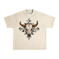 Sandshell bull skull with aztec Urban Heavy Tee - MaliasSmallBusiness
